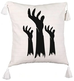 Perna Decorativa cu Franjuri cu motiv de Halloween 5, 45x45 cm, Ecru, Cu fermoar