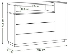 Dulap cu sertar FRED alb/gri