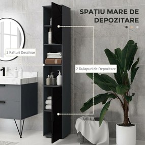 Dulap Baie, Inalt de 183cm cu 2 rafturi deschise si doua dulapuri cu 2 nivele, 30x30x183cm, Negru kleankin | Aosom Romania