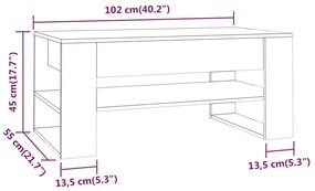 Masuta de cafea, alb, 102x55x45 cm, lemn prelucrat 1, Alb