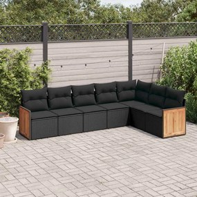 vidaXL Set canapele de grădină cu perne, 7 piese, negru, poliratan