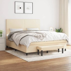 vidaXL Pat continental cu saltea, crem, 180x200 cm, textil
