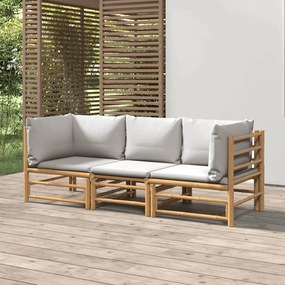 3155087 vidaXL Set mobilier de grădină cu perne gri deschis, 3 piese, bambus