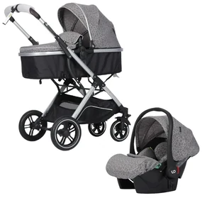 Carucior nou nascuti 3 in 1 NOVOKIDS™ H3100 series, Cu geanta bebe, Cadru Aluminiu, Amortizoare, Roti din cauciuc plin AVE, Landou, Scoica auto,