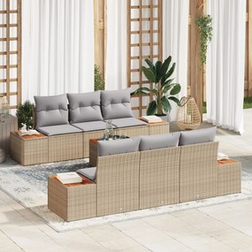 vidaXL Set canapea grădină, 7 piese cu perne, bej, rattan poliester, acacia