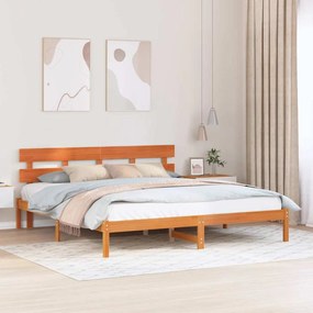 vidaXL Cadru de pat cu spătar maro cerat 200x200 cm din lemn masiv de pin