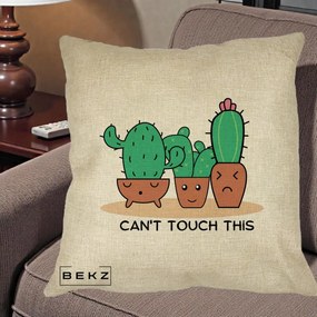 Perna Decorativa Cactus Funny Can't Touch This, 40x40 cm, Crem, Husa Detasabila, Perna Inclusa, BEKZ®