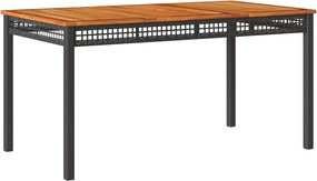 vidaXL Masă de grădină, negru, 140x80x75 cm, poliratan și lemn acacia