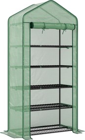 Outsunny Seră Mini pe 5 Niveluri cu Husă Ranforsată, Seră Portabilă cu Ușă Rulabilă și Rafturi de Sârmă, 193x90x49 cm, Verde | Aosom Romania