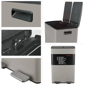 Coș de gunoi taupe pentru reciclare/cu pedală 2x30 l din oțel Aliya – Spirella