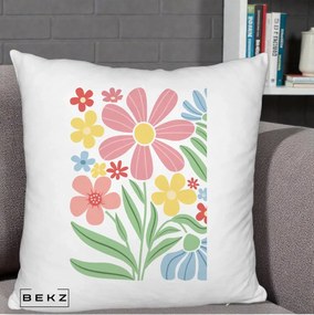 Perna Decorativa Flori Grafice Roz Pastel, 40x40 cm, Alb Pufos, Husa Detasabila, Perna Inclusa, BEKZ®