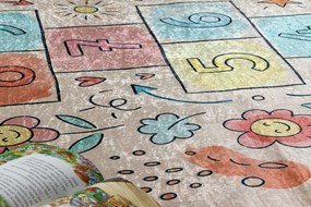 BAMBINO 61470 covor lavabil Grădină hopscotch, Flori, numere pentru copii anti-alunecare - roz / albastru