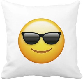 Perna Decorativa Patrata Emoji Fata cu Ochelari, 40x40 cm, Alba, Mata, Husa Detasabila, Burduf