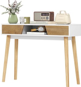 HOMCOM Consolă de intrare cu 2 sertare, compartiment și picioare din lemn pentru hol, intrare, living, alb | Aosom Romania