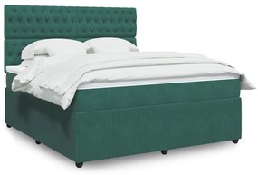 3294715 vidaXL Pat box spring cu saltea, verde închis, 180x200 cm, catifea