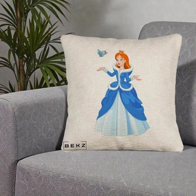 Perna Personalizata Printesa Albastra cu Pasare, 40x40 cm, Bej Canapea, Husa Detasabila, Perna Inclusa, BEKZ®