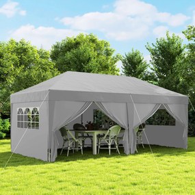 Outsunny Pavilion de grădină exterior pavilion pliabil 3 x 6 m cu 6 pereți laterali, sac de transport inclus, gri | Aosom Romania