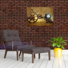 Tablou pe sticlă cu aparatele istorice ale ceasurilor (70x50 cm)