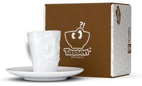 Ceașcă cu farfurie din porțelan pentru espresso, zâmbet 58products, 80 ml, alb