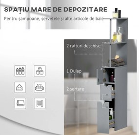 HOMCOM Dulap de Baie din Lemn cu Rafturi și Sertare, 15x33x136 cm, Lemn Natural | Aosom Romania