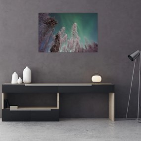 Tablou cu aurora borealis deasupra pomilor înghețați (90x60 cm)