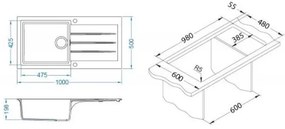 Chiuvetă de bucătărie ALVEUS 1140598 CADIT 100x50 cm negru