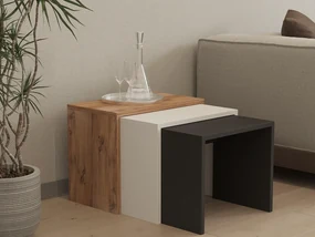 Set 3buc. măsuțe cafea Kuduve (antracit + stejar + alb). 1094326