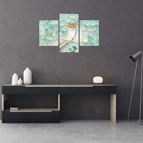 Tablou cu flori și fluturi (90x60 cm)