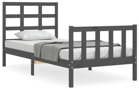 3192088 vidaXL Cadru de pat cu tăblie, gri, 90x200 cm, lemn masiv
