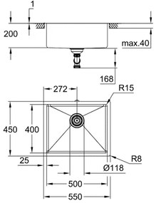 GROHE 31574SD1 - Chiuvetă de bucătărie K700U 550 x 450 mm din oțel inoxidabil