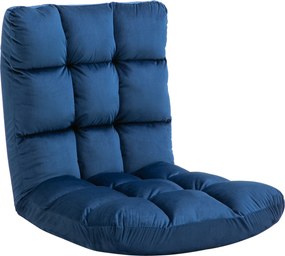 HOMCOM Fotoliu de Podea din Catifea cu Spătar Reclinabil până la 180° și Umplutură Groasă, 55x71x53.5cm, Albastru | Aosom Romania