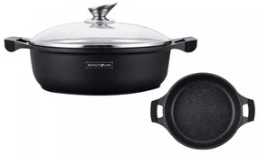 Vas de gatit cu capac Royalty Line RL-BR30ML, 30 cm, 4,8 L, Strat antiaderent din marmura, Fara PFOA, Inductie, Negru