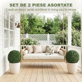 HOMCOM Plante Decorative Artificiale din Buxus cu 682 de Frunze, Rezistente la UV, Înălțime 42 cm | Aosom Romania