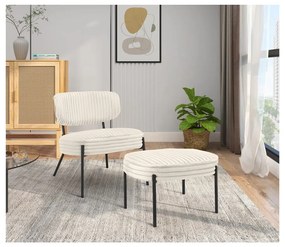 Fotoliu cu taburet crem cu tapițerie din catifea reiată Jerry – Støraa