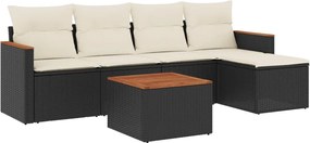 vidaXL Set mobilier de grădină cu perne, 6 piese, negru, poliratan