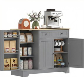 HOMCOM Bufet de bucătărie Dulap de bucătărie cu 3 rafturi pe ușă Sertar Rafturi reglabile pentru dining 105x40x83 cm Gri | Aosom Romania