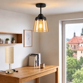 BRILAGI-LED Lustru aplicat R GLASS 1xE27/60W/230V Ø 15,5 cm negru/bej fumuriu