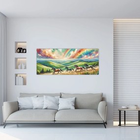 Tablou – Cai galopând prin peisaj (120x50 cm)