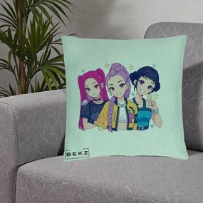 Perna Personalizata K-pop HUNTRX Trio Anime Stele, 40x40 cm, Verde Menta, Husa Detasabila, Perna Inclusa, BEKZ®