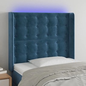 3124516 vidaXL Tăblie de pat cu LED, albastru închis, 83x16x118/128cm, catifea