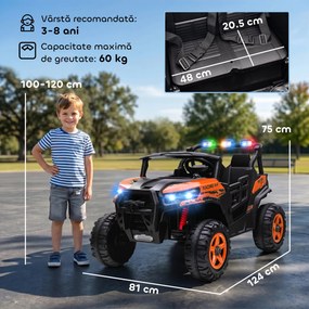 AIYAPLAY Mașinuță Electrică pentru Copii 3-8 Ani 24V cu 2 Locuri, Dublu Motor, Telecomandă și Pornire Lentă, Portocaliu | Aosom Romania