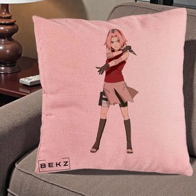 Perna Personalizata Naruto Sakura Haruno Portret, 40x40 cm, Roz, Husa Detasabila, Perna Inclusa, BEKZ®