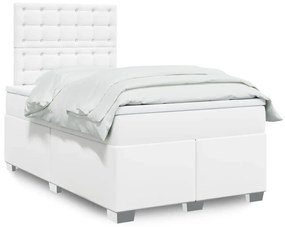 vidaXL Pat box spring cu saltea, alb, 120x200 cm, piele ecologică