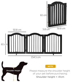 PawHut Barieră de siguranță barieră modulabilă pliabilă pentru animale de companie cu picior de suport MDF lemn masiv 154,5 x 61 cm negru | Aosom Romania