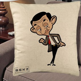 Perna Personalizata Mr. Bean Caricatura, 40x40 cm, Bej, Husa Detasabila, Perna Inclusa, BEKZ®