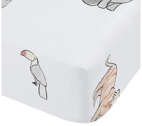 Cearceaf pentru copii alb din bumbac pentru pătuț cu elastic 70x140 cm Zoo Animals – Bianca