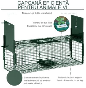 Outsunny Cusca Capcana pentru Animale Vii Mici cu Usa Dubla si Maner , 60x18x20cm, Verde Inchis | Aosom Romania