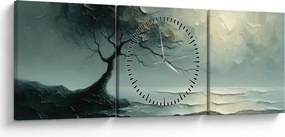 Tablou - pictură în ulei de un copac cu oceanul (cu ceas) (90x30 cm)