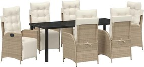 vidaXL Set de masă pentru grădină cu pernă 7 pcs Bej poliratan