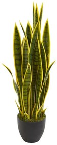 Planta artificiala Sansevieria (Limba soacrei), Azay Design, din polipropilena verde cu detalii verde deschis, in ghiveci negru, inaltime 90 cm